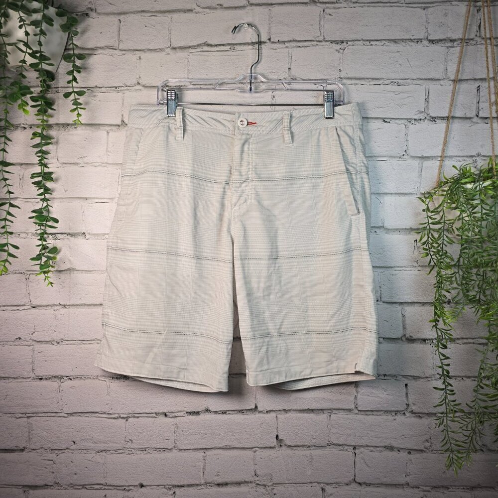 O'NEILL GOLF SHORTS HYBRID GRAY WHITE PLAID ZIP POCKETS MENS SIZE 33